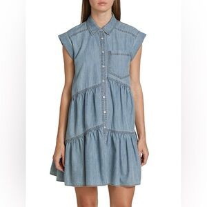 Veronica Beard Harrow Tiered Chambray Mini Dress, size 12